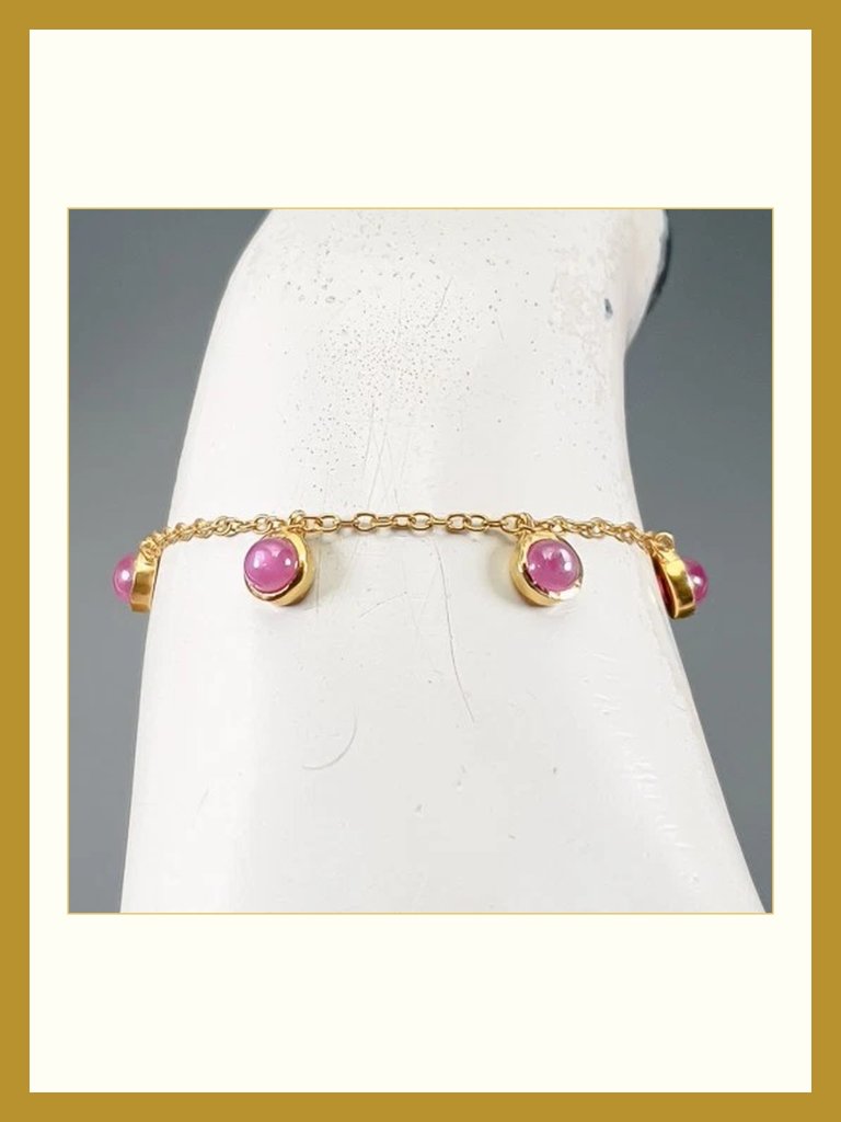 Bracelet 5 Ruby Cabochons 925 6.75"